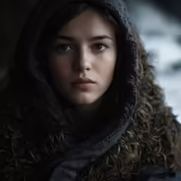 a beautiful young woman in a black and gray jacket