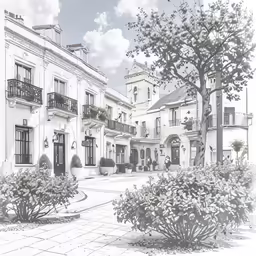 a street that has buildings and trees in it