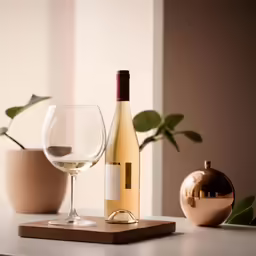 a glass of wine is next to a bottle of wine