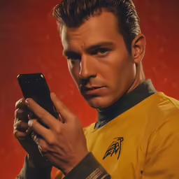a man is holding a cell phone in a picture