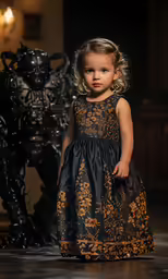 a young girl poses in a dress at night