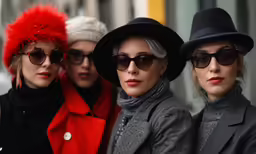 four women dressed in black standing in line