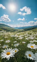 a beautiful, colorful scene of flowers in the mountains