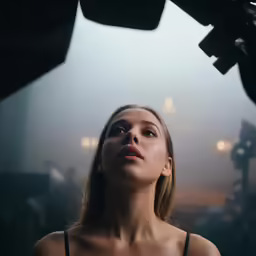a young woman is taking an interview in front of a camera