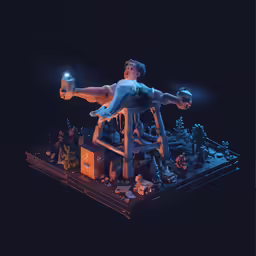 a statue made with various small toy figures on a table