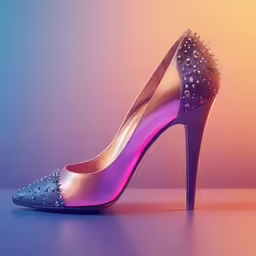 high heel shoe with crystals and shiny material