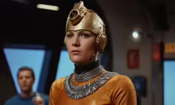 a model dressed as a female from star trek