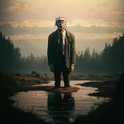 a man is standing in the rain alone