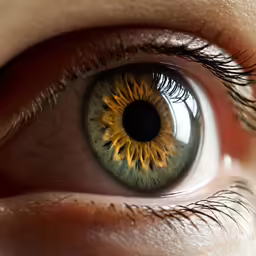 an eye looking down with a yellow iris