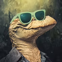 a man wearing a lizard face mask with sunglasses