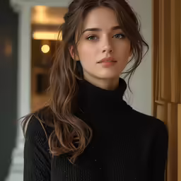 a young woman is posing in a black dress