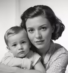 an old photograph of a woman and a baby