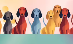 this image has a long group of dogs on it