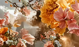 a close up of a bunch of different flowers