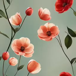 a couple of red flowers with green leaves