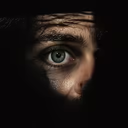 blue eyed male with intense eyes on dark background