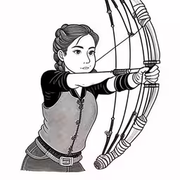 an older person is aiming her arrow with her bow,a cartoon drawing of a woman aiming a bow