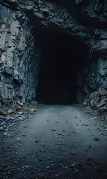 the entrance to the dark cave is shown