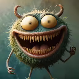 a cartoon monster with big eyes and an evil smile
