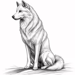 a black and white drawing of a wolf on paper