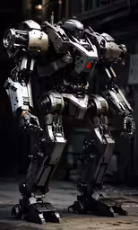 a robot - like toy is displayed in front of a building