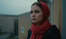 there is a woman standing outside by a wall