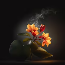 some flowers are in a tall pot on a table