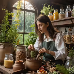 there is a woman that is making something in the kitchen