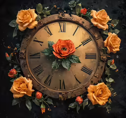 an intricate clock has been painted with fake flowers