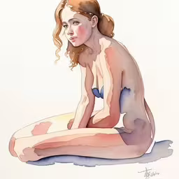 a drawing of a young lady sitting on the ground
