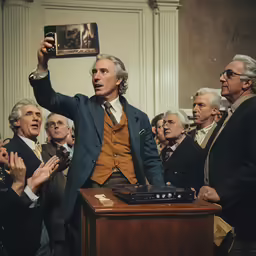people look at a picture being taken in front of them