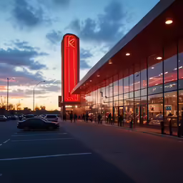 a red clock on the side of a building