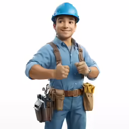 a man dressed as a construction worker is giving thumbs up