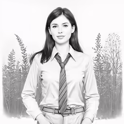 a black and white drawing of a person wearing a tie