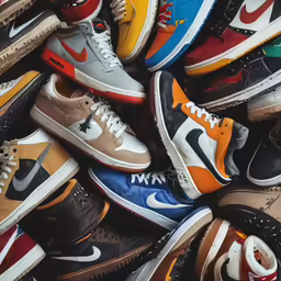 many different shoes are all different colors and patterns
