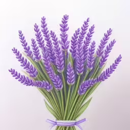 an oil painting with lavender flowers tied to ribbons,a painting of purple lavenders on a white background,purple and white bouquet of lavender flowers tied with a lavender ribbon,an oil painting of lavender flowers in purple,lavender flowers with a bow on it