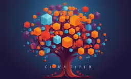 the tree of life with hexagons is orange, purple and blue