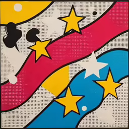 a painting with stars on it and an airplane