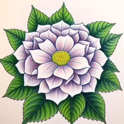 a drawing of a white flower with leaves,this is an image of a flower with leaves