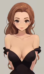 a girl with big breast and a large breast, she has brown hair