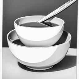 a bowl and spoon sitting on two bowls