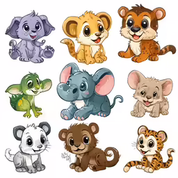 a bunch of different cute little animal characters