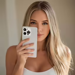 a beautiful woman holding a cell phone in her hand