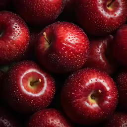 a pile of wet red apples in a pile