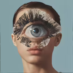 a woman with white feathers on her face