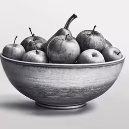 the photograph depicts an apple in a bowl