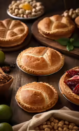 some baked goods are sitting on a wooden table