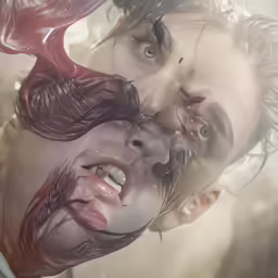 a man with long hair wearing an evil face