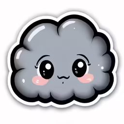 an illustrated gray cloud with pink cheeks and eyes