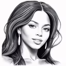 an attractive woman is drawn in charcoal with a pencil